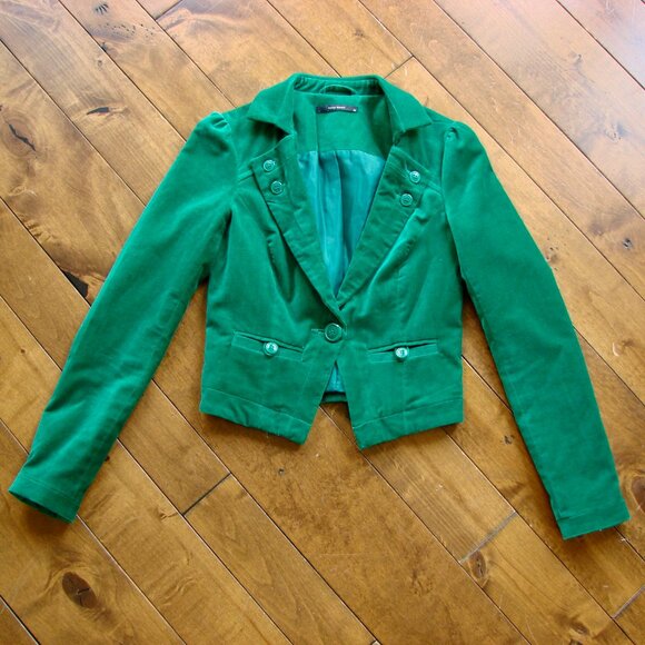 Velvet Green Jacket Blazer Vero Moda Single Breast Whimsigoth Size 34 XS Small - Picture 2 of 16
